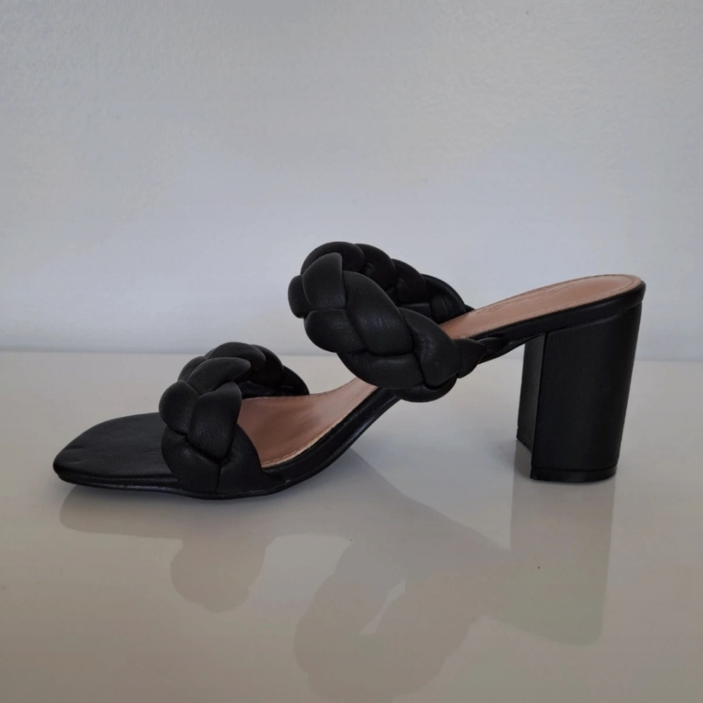 Envy Size 39 Uk 6 Black 'Knot To Miss' Braided Faux Leather Heel Sandals, Mules. - Picture 8 of 14